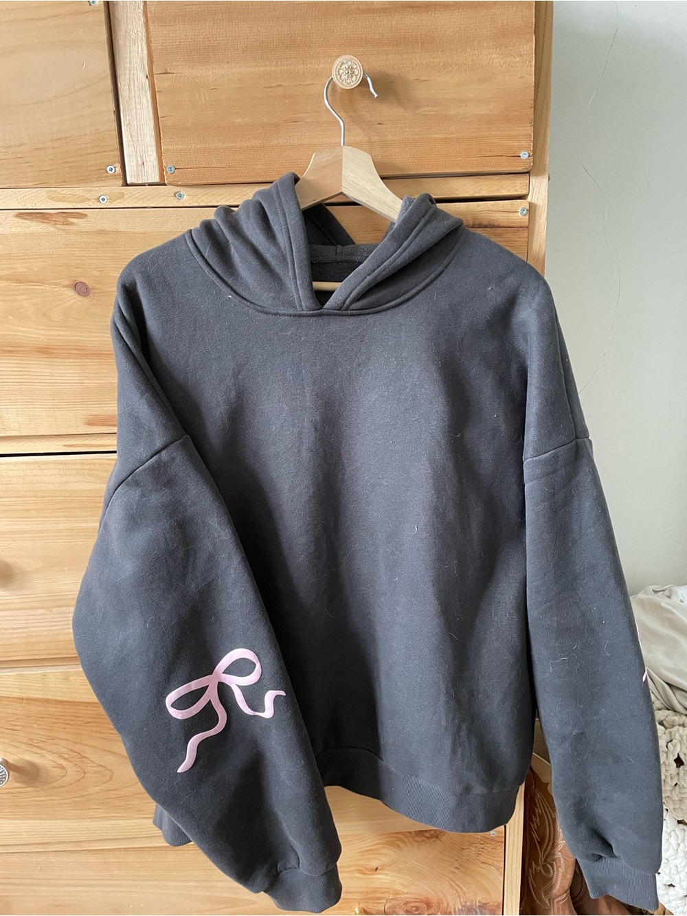 Edikted Black Hoodie with Pink Bows on Sleeve